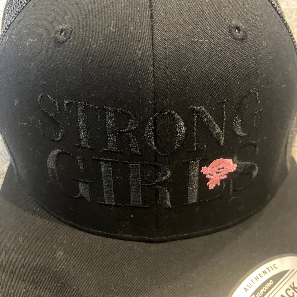 Yupoong Strong Girls Black Trucker Hat Snapback Mesh Flat Brim Cap Womens NEW